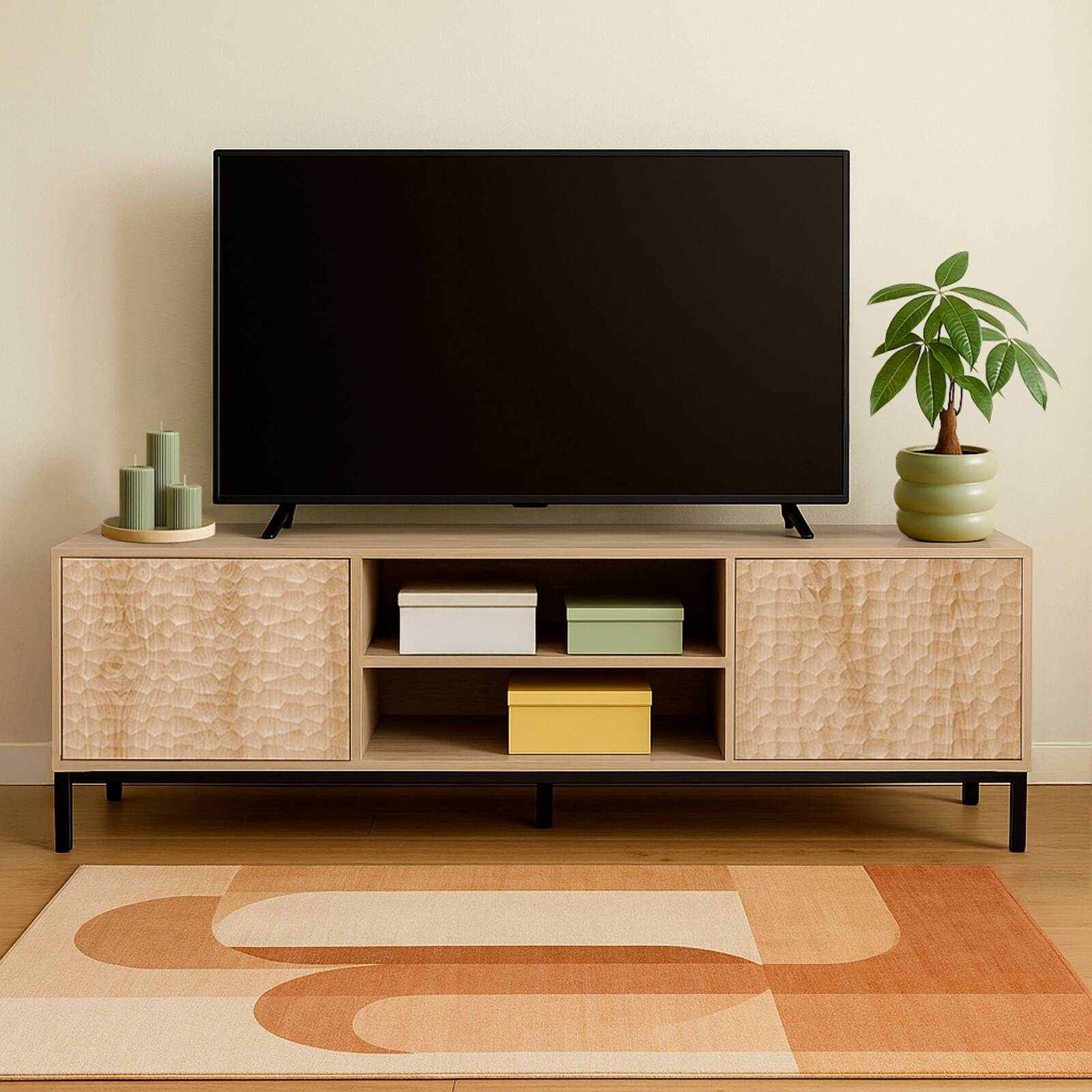 Meuble TV 160 cm effet bois scandinave