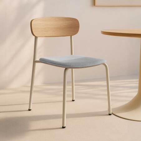 Lot de 2 chaises en métal, bois et tissu