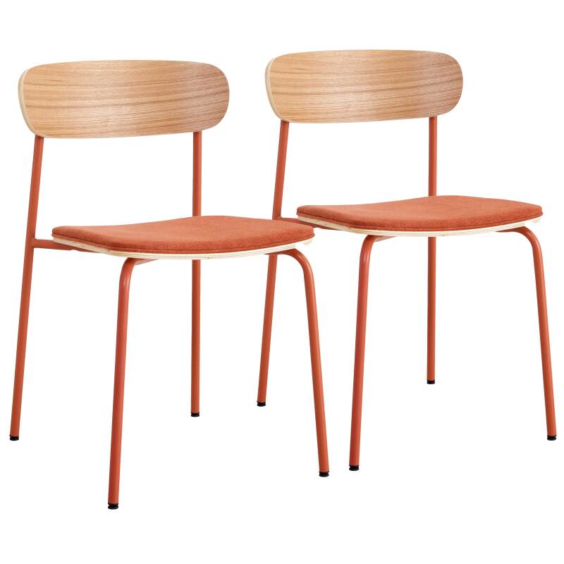 Lot de 2 chaises en métal, bois et tissu