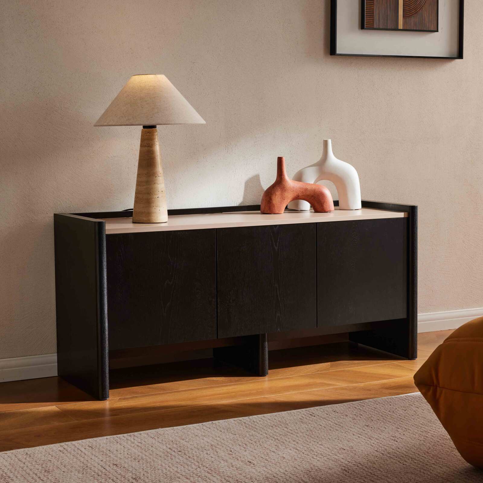 Meuble TV effet bois 120 cm style design épuré