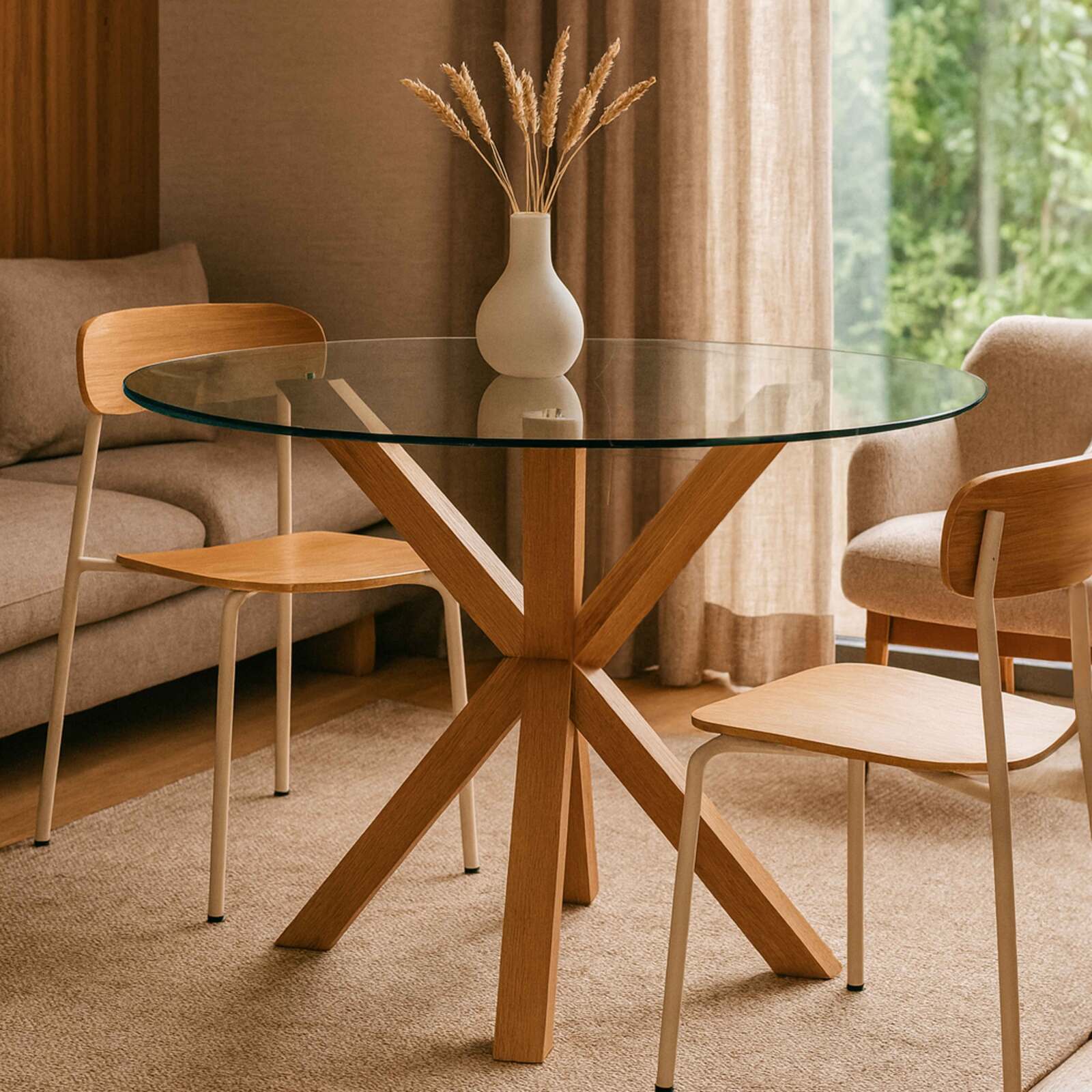 Table à manger ronde en verre 6 personnes 