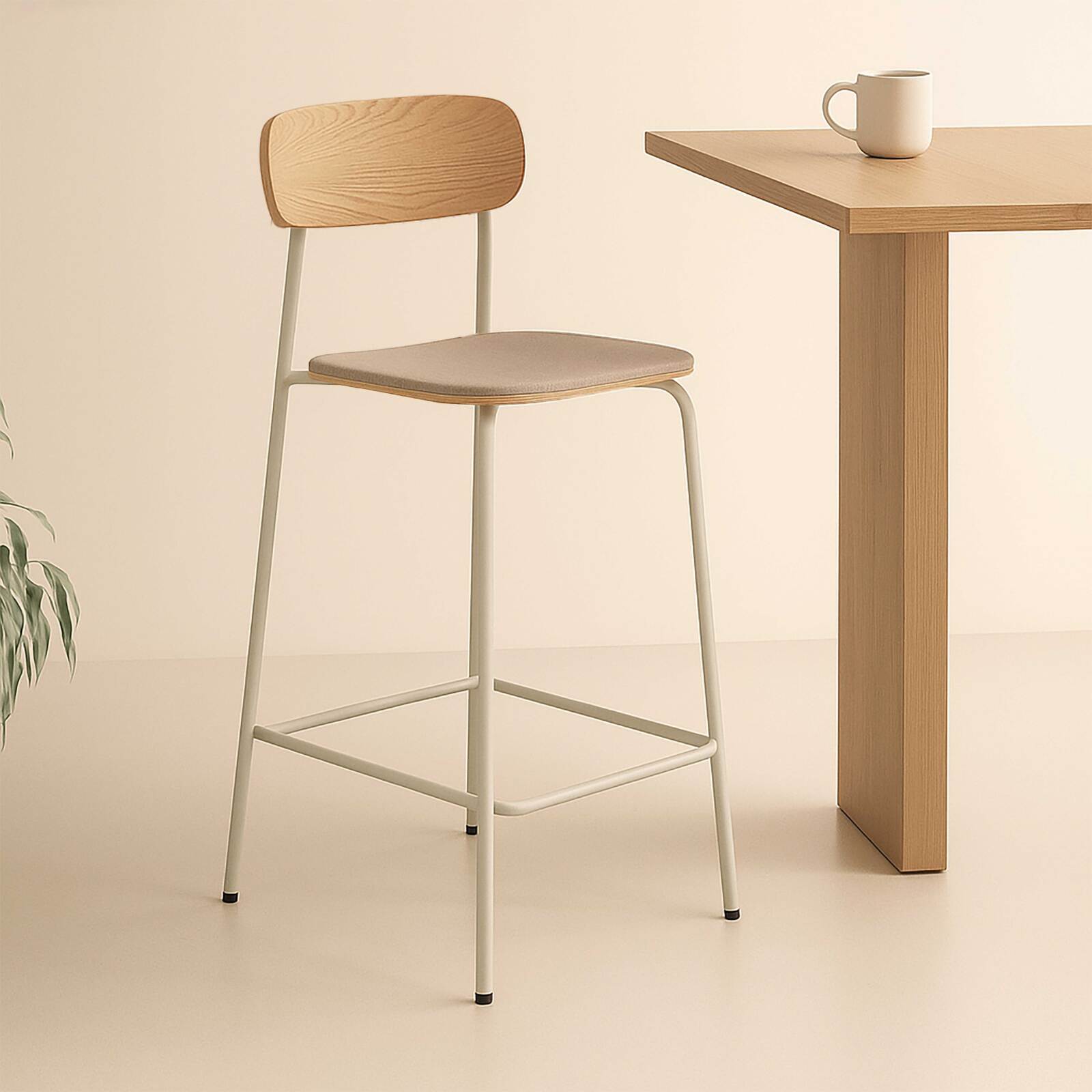 Lot de 2 chaises hautes en métal, bois et tissu