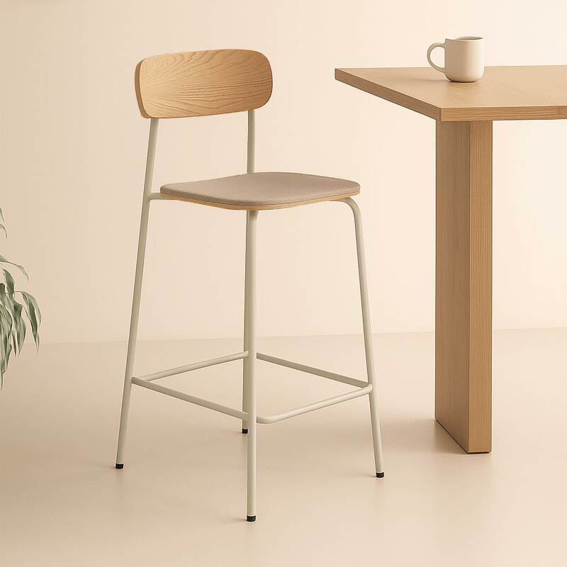 Lot de 2 chaises hautes en métal, bois et tissu