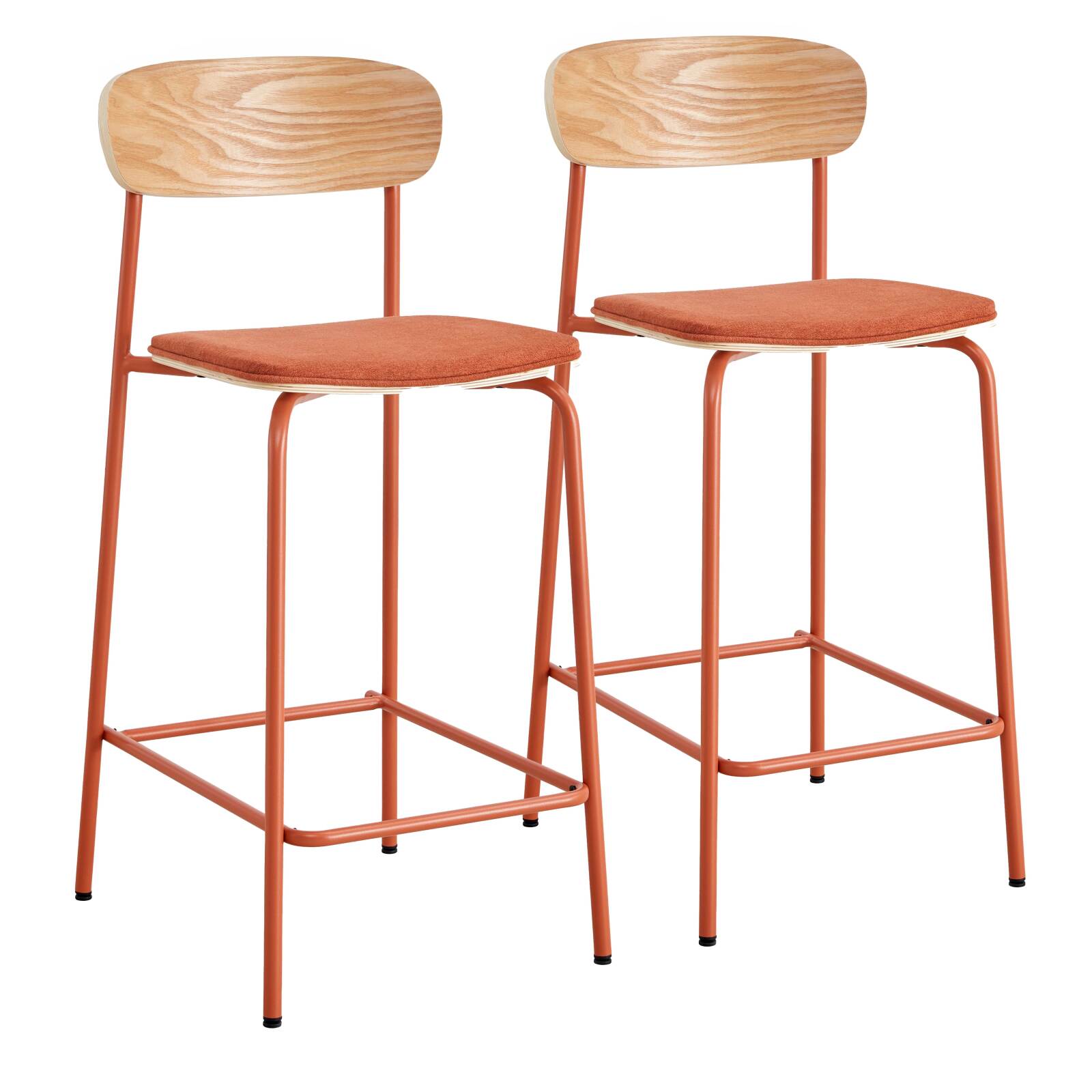 Lot de 2 chaises hautes en métal, bois et tissu