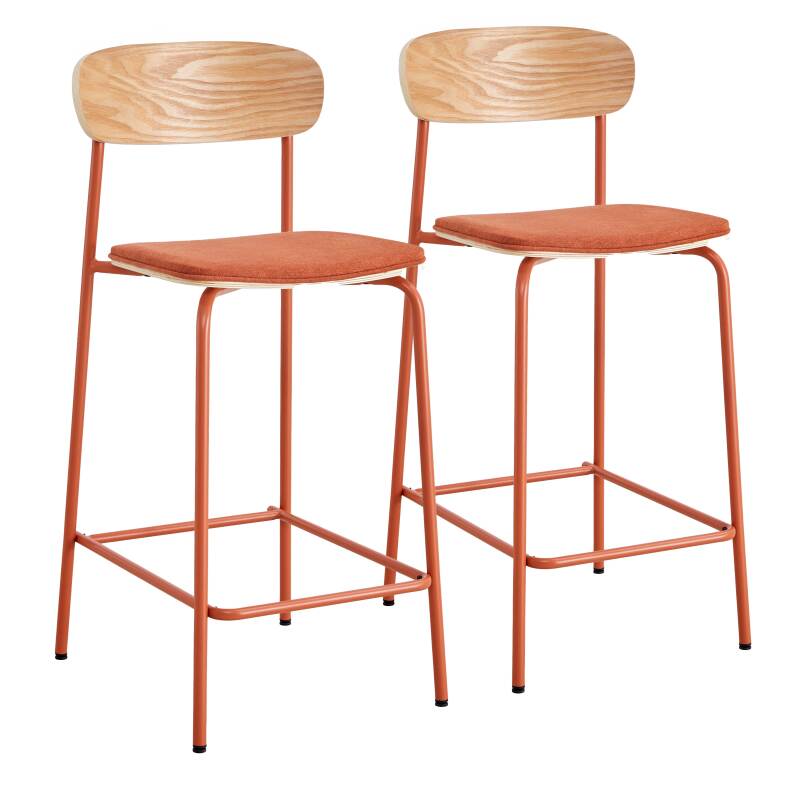 Lot de 2 chaises hautes en métal, bois et tissu