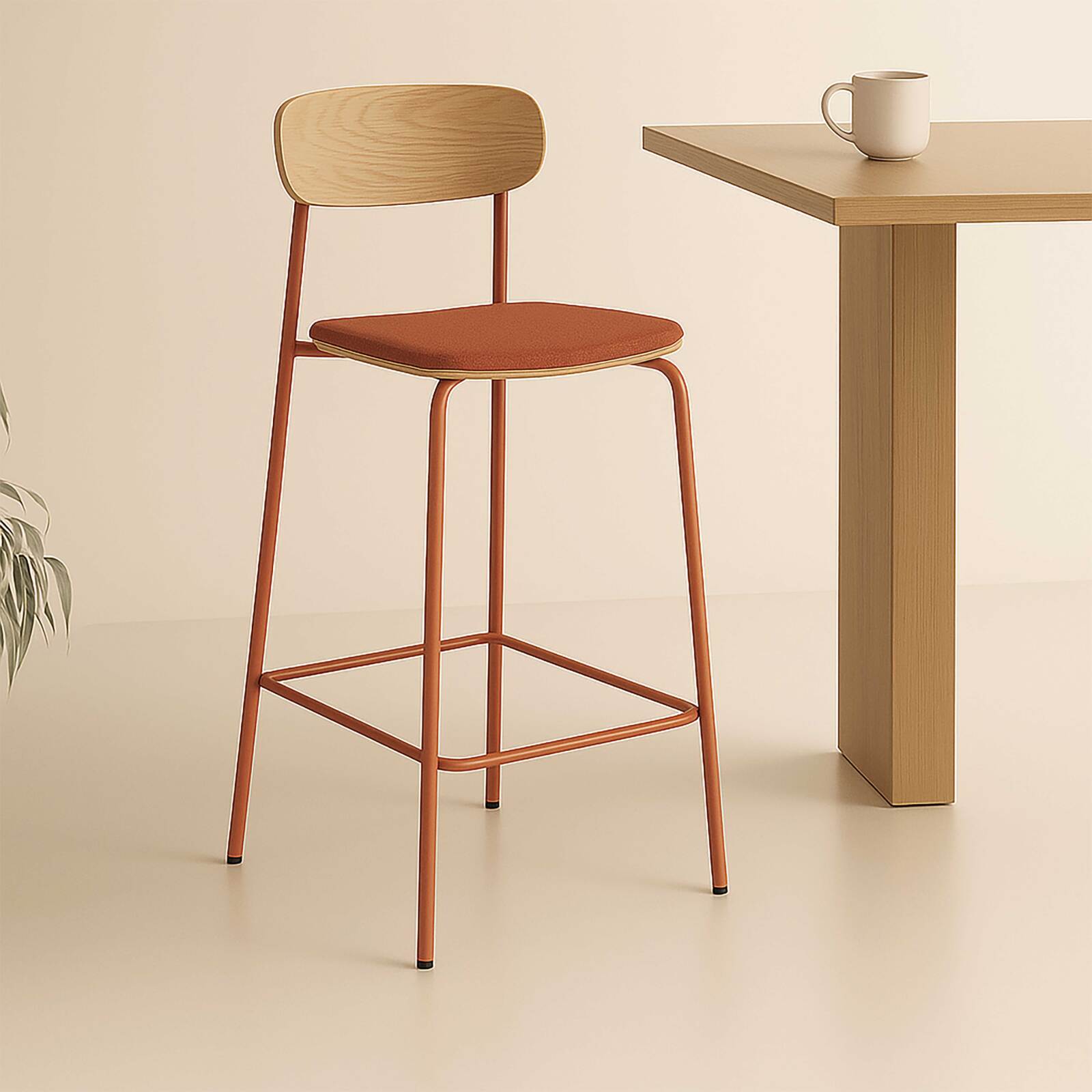 Lot de 2 chaises hautes en métal, bois et tissu