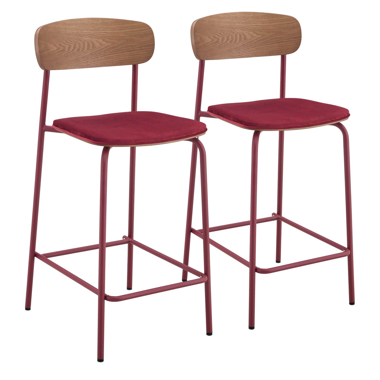 Lot de 2 chaises hautes en métal, bois et tissu