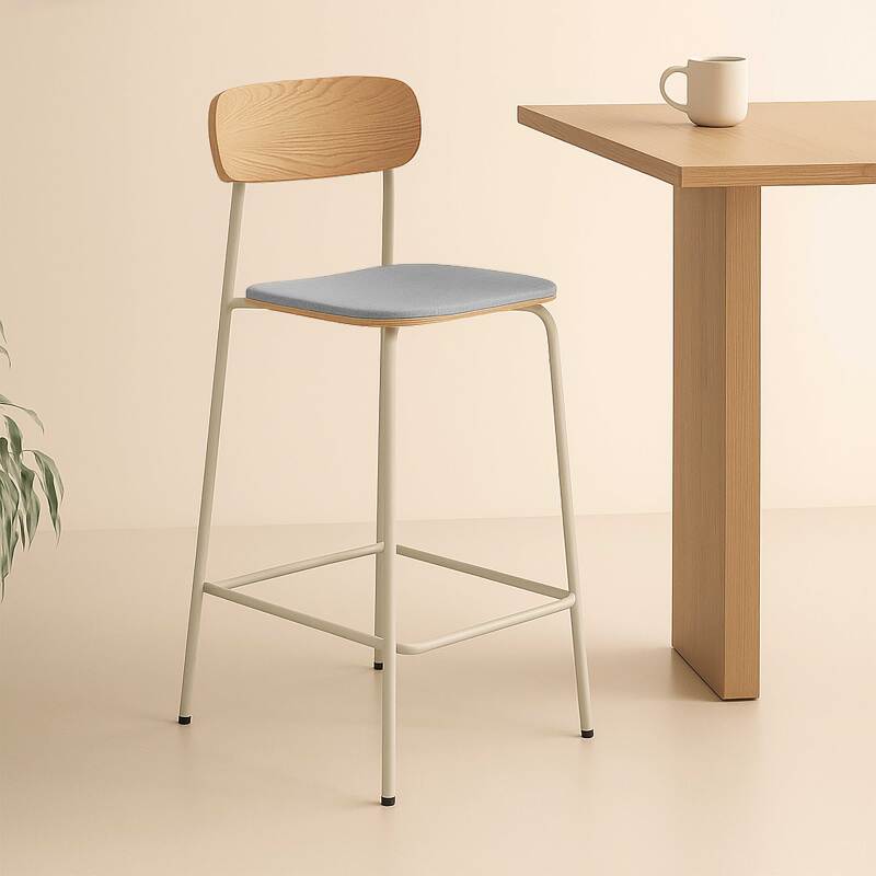 Lot de 2 chaises hautes en métal, bois et tissu