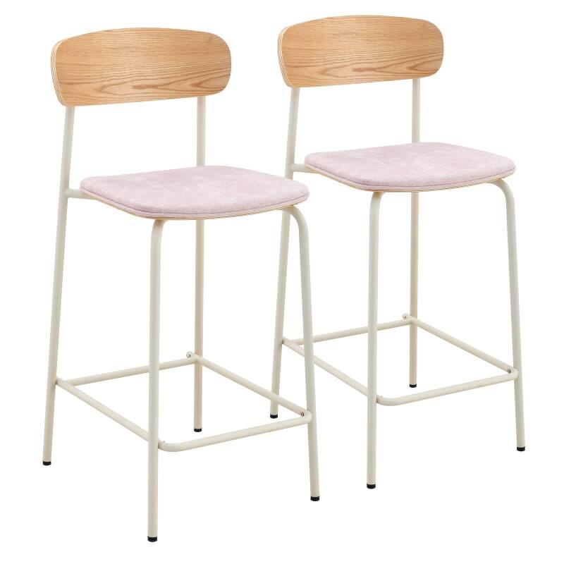 Lot de 2 chaises hautes en métal, bois et tissu