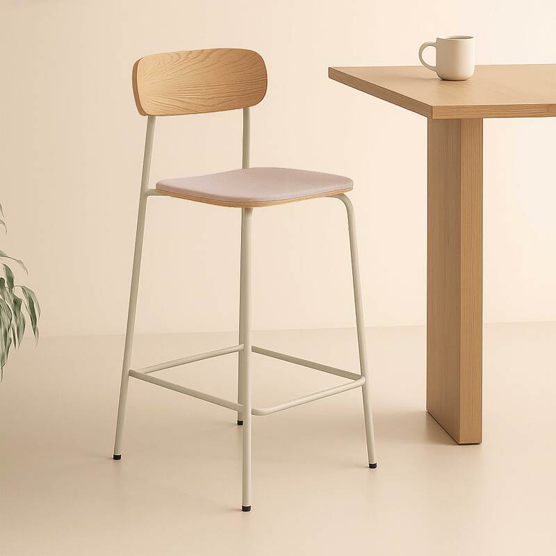 Lot de 2 chaises hautes en métal, bois et tissu