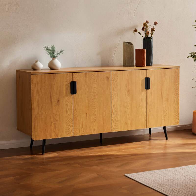 Buffet effet bois 4 portes 160 cm