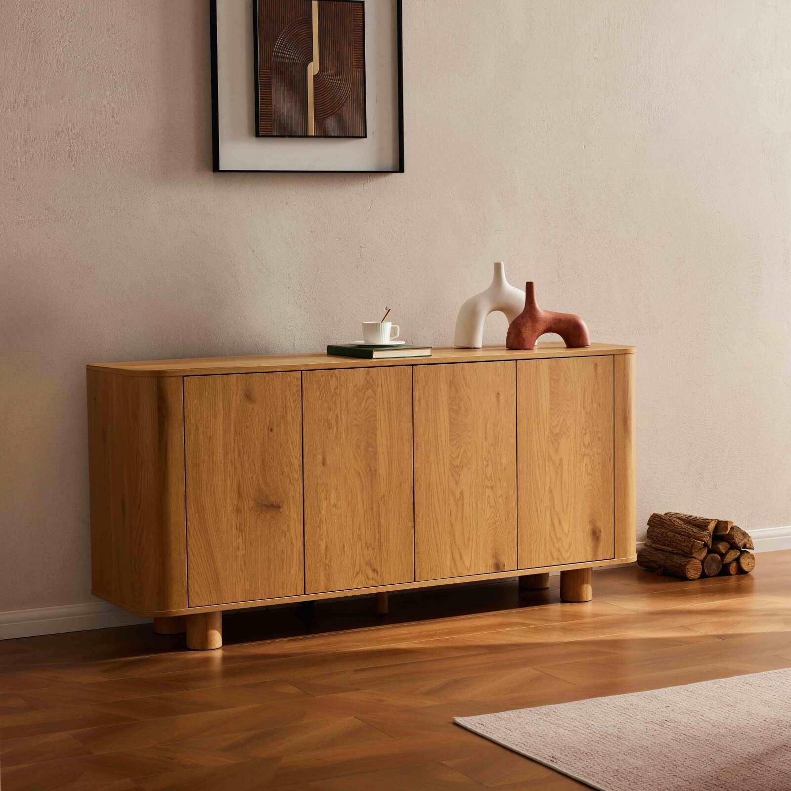 Buffet effet bois 4 portes 160 cm 