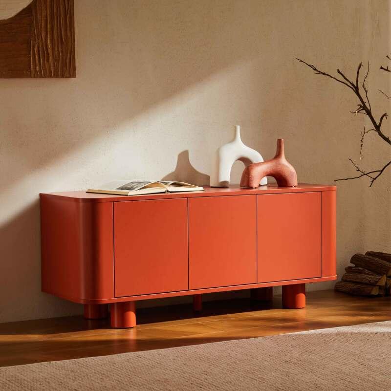 Meuble TV orange 120 cm style scandinave 