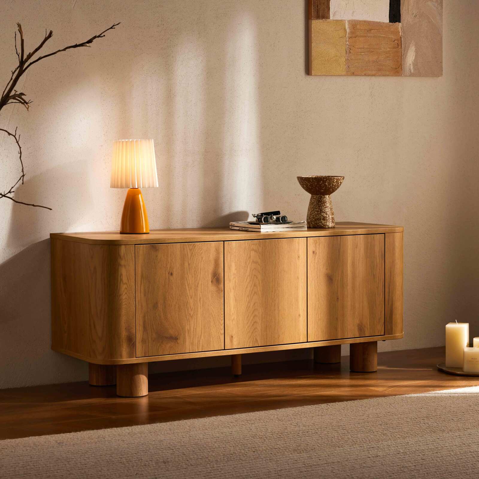 Meuble TV effet bois 120 cm style scandinave 