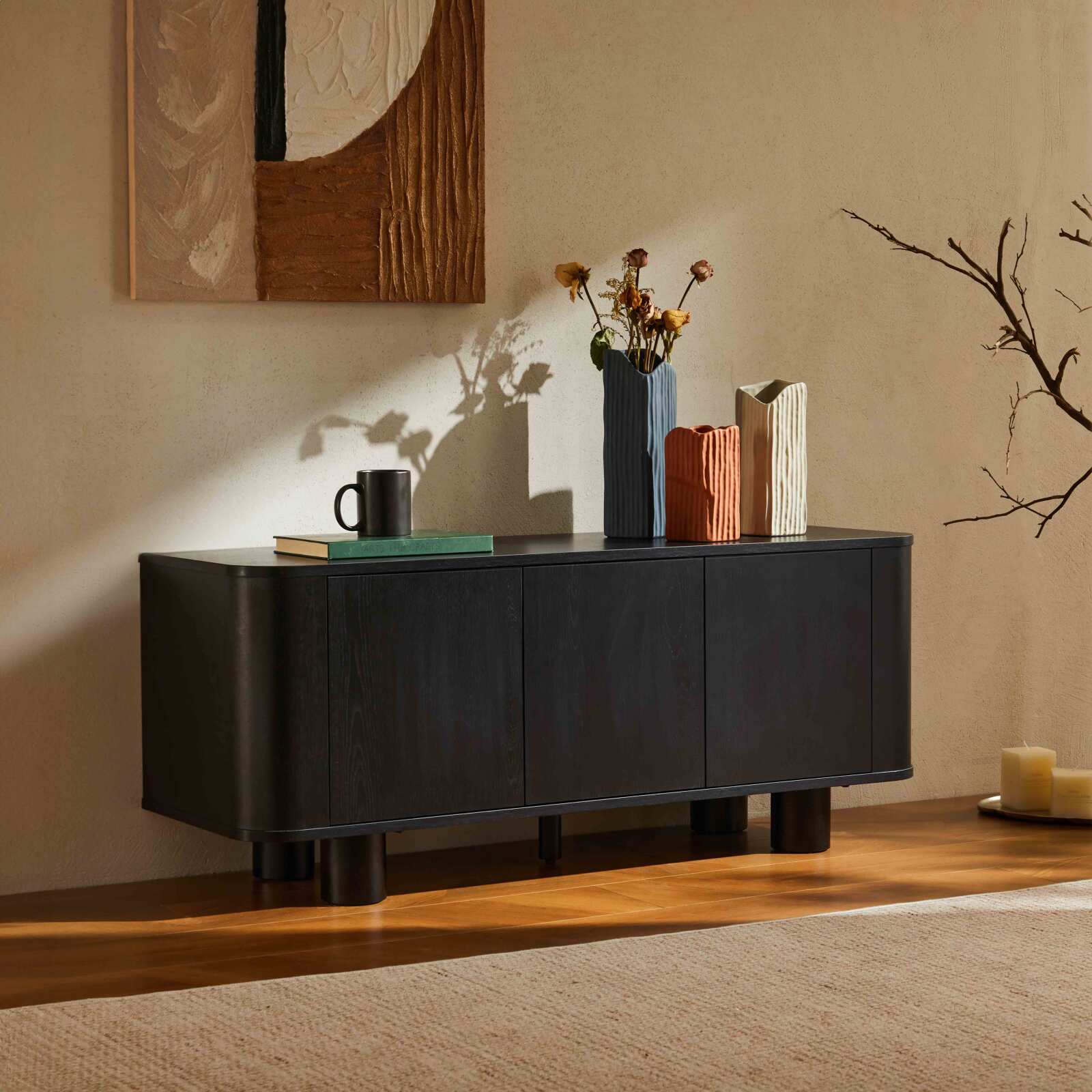 Meuble TV effet bois 120 cm style scandinave 