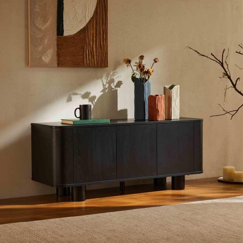 Meuble TV effet bois 120 cm style scandinave 