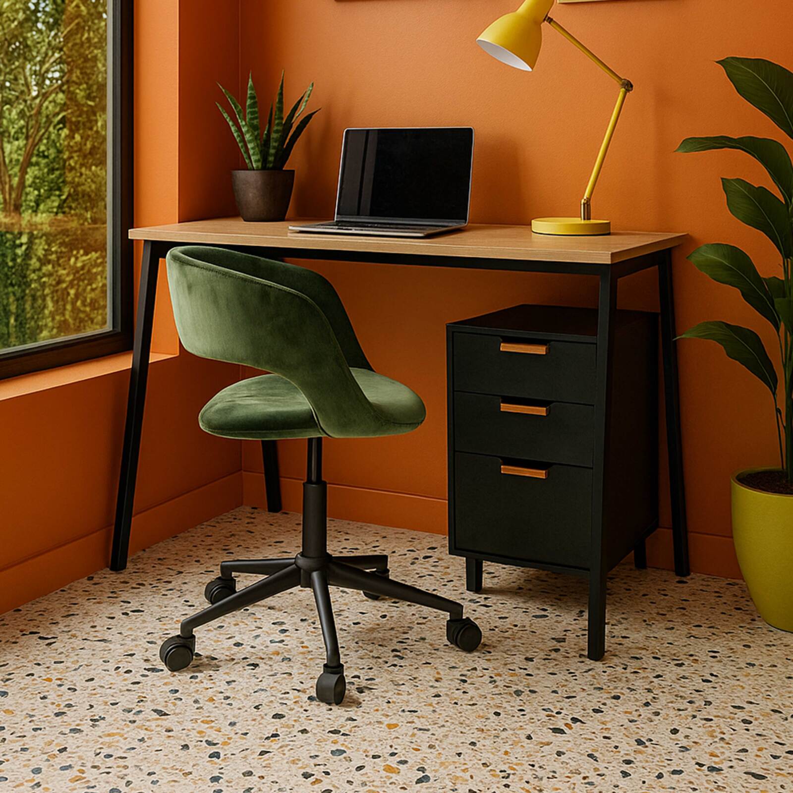 Chaise de bureau à roulettes en velours