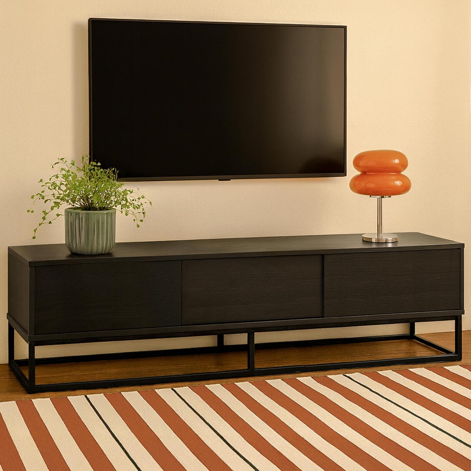 Meuble TV noir 180 cm effet bois moderne