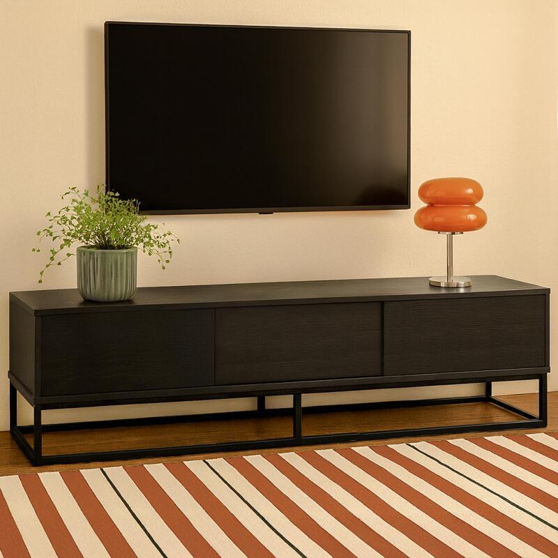 Meuble TV noir 180 cm effet bois moderne
