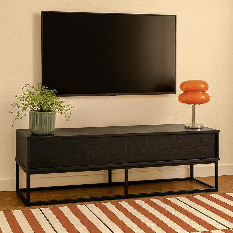 Meuble TV noir 140 cm effet bois moderne