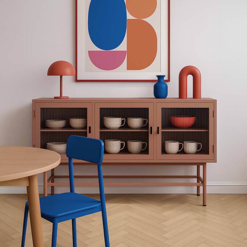 Buffet en métal et verre 3 portes 120 cm 