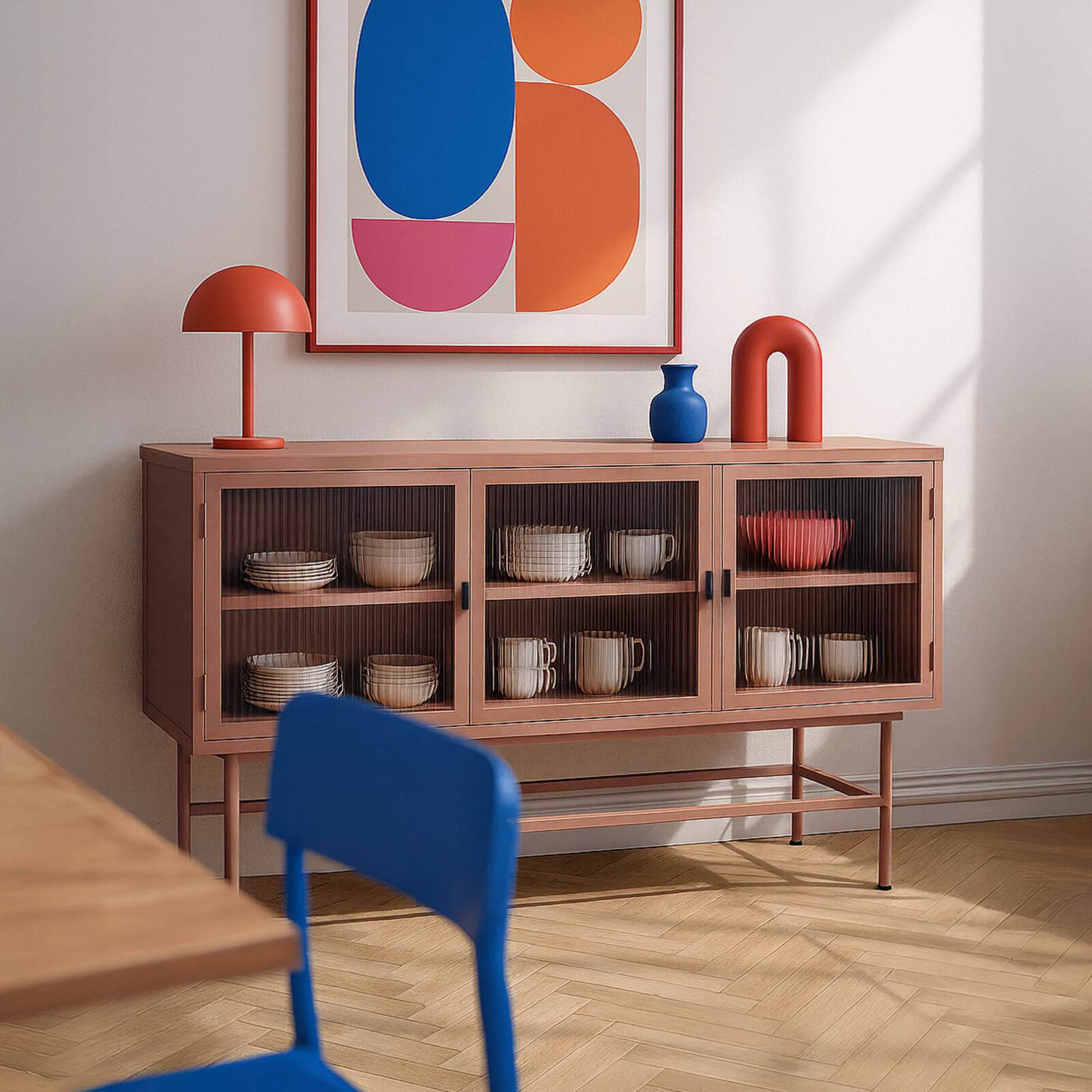 Buffet en métal et verre 3 portes 120 cm 