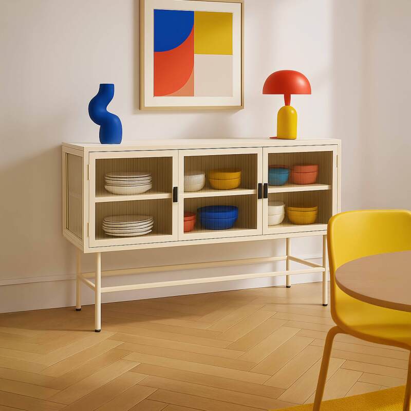 Buffet en métal et verre 3 portes 120 cm