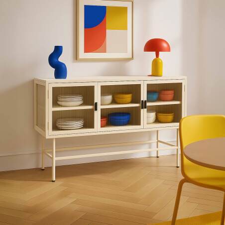 Buffet en métal et verre 3 portes 120 cm 