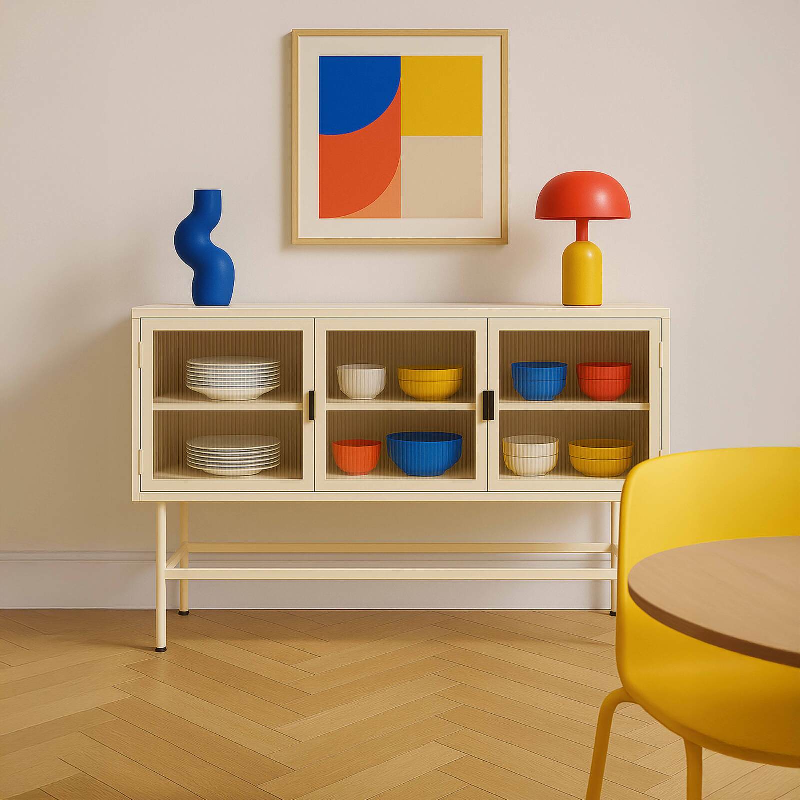 Buffet en métal et verre 3 portes 120 cm 