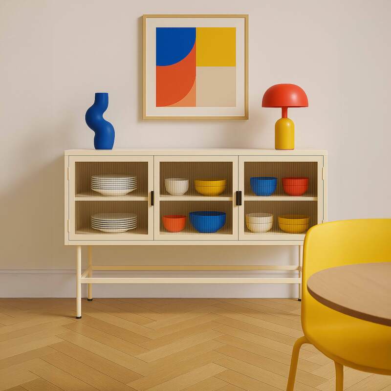 Buffet en métal et verre 3 portes 120 cm