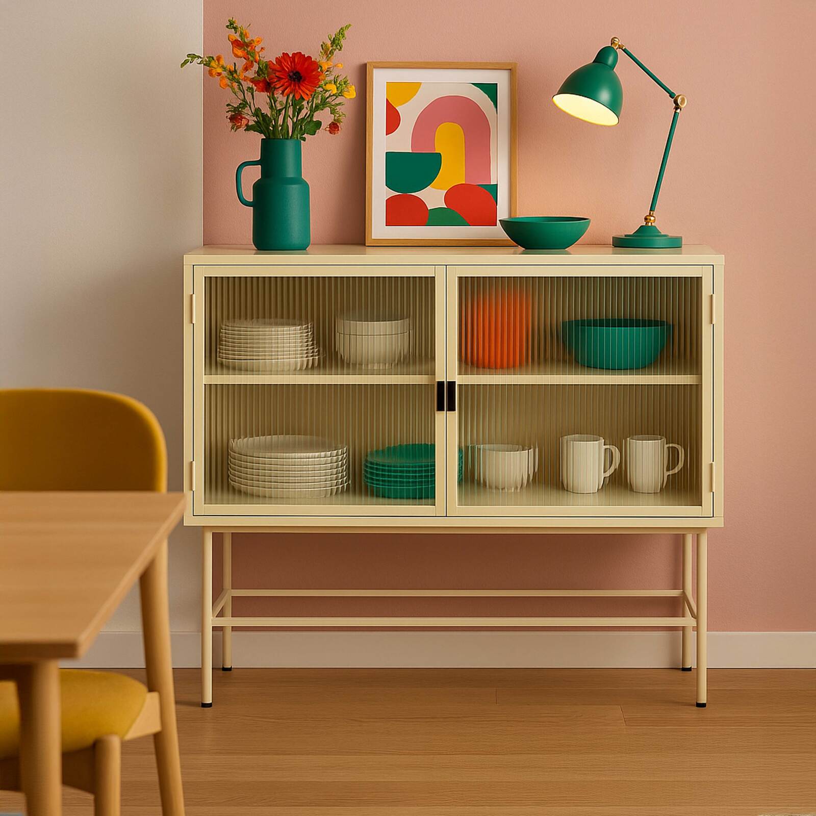 Buffet en métal et verre 2 portes 110 cm 