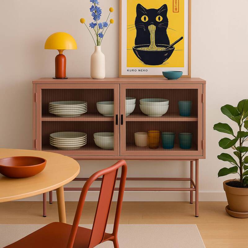 Buffet en métal et verre 2 portes 110 cm