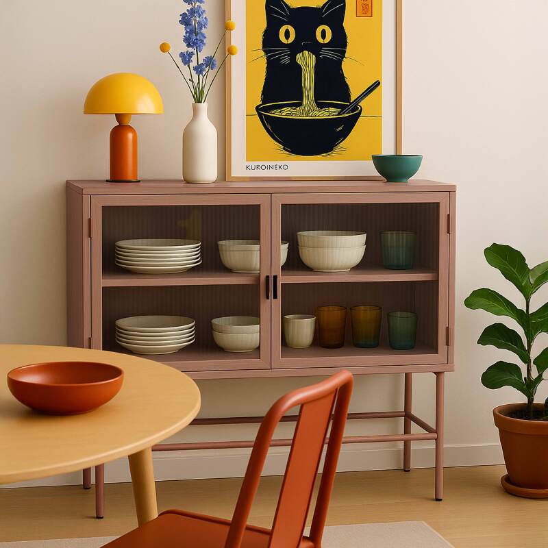 Buffet en métal et verre 2 portes 110 cm