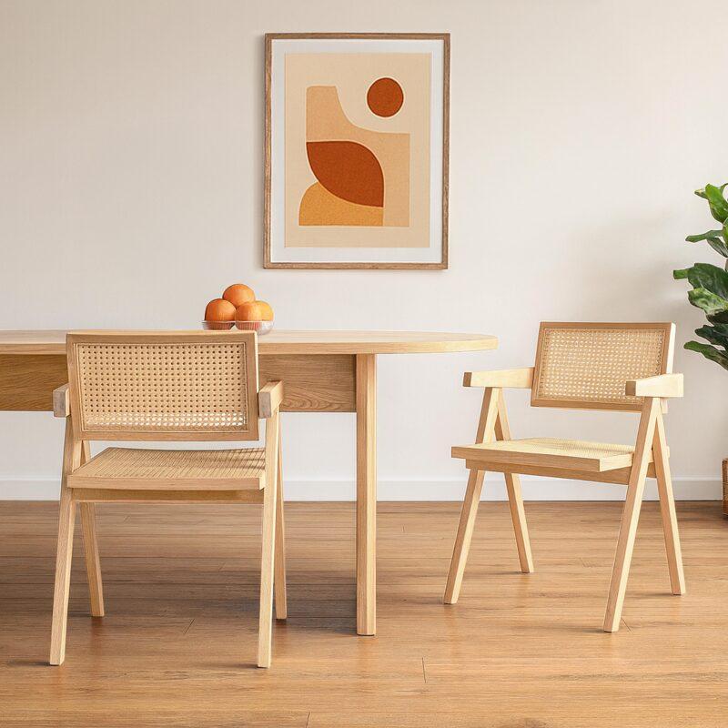 Lot de 2 chaises avec accoudoirs en rotin naturel et bois massif FSC®