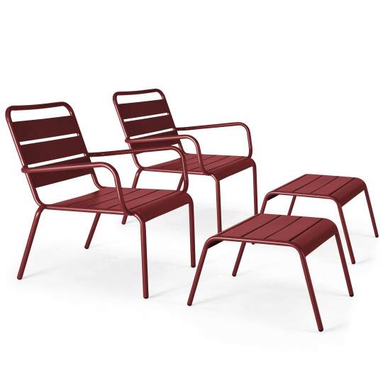 Lot de 2 fauteuils bas relax et repose-pieds en métal | Oviala