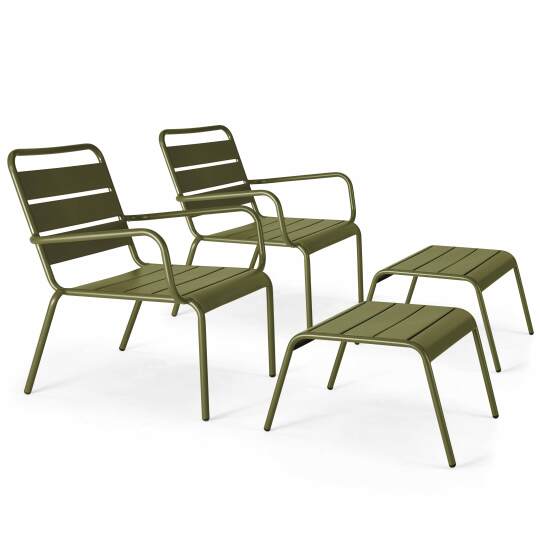 Lot de 2 fauteuils bas relax et repose-pieds en métal | Oviala
