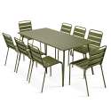 Table de jardin rectangulaire 180 x 90 cm et 8 chaises en métal