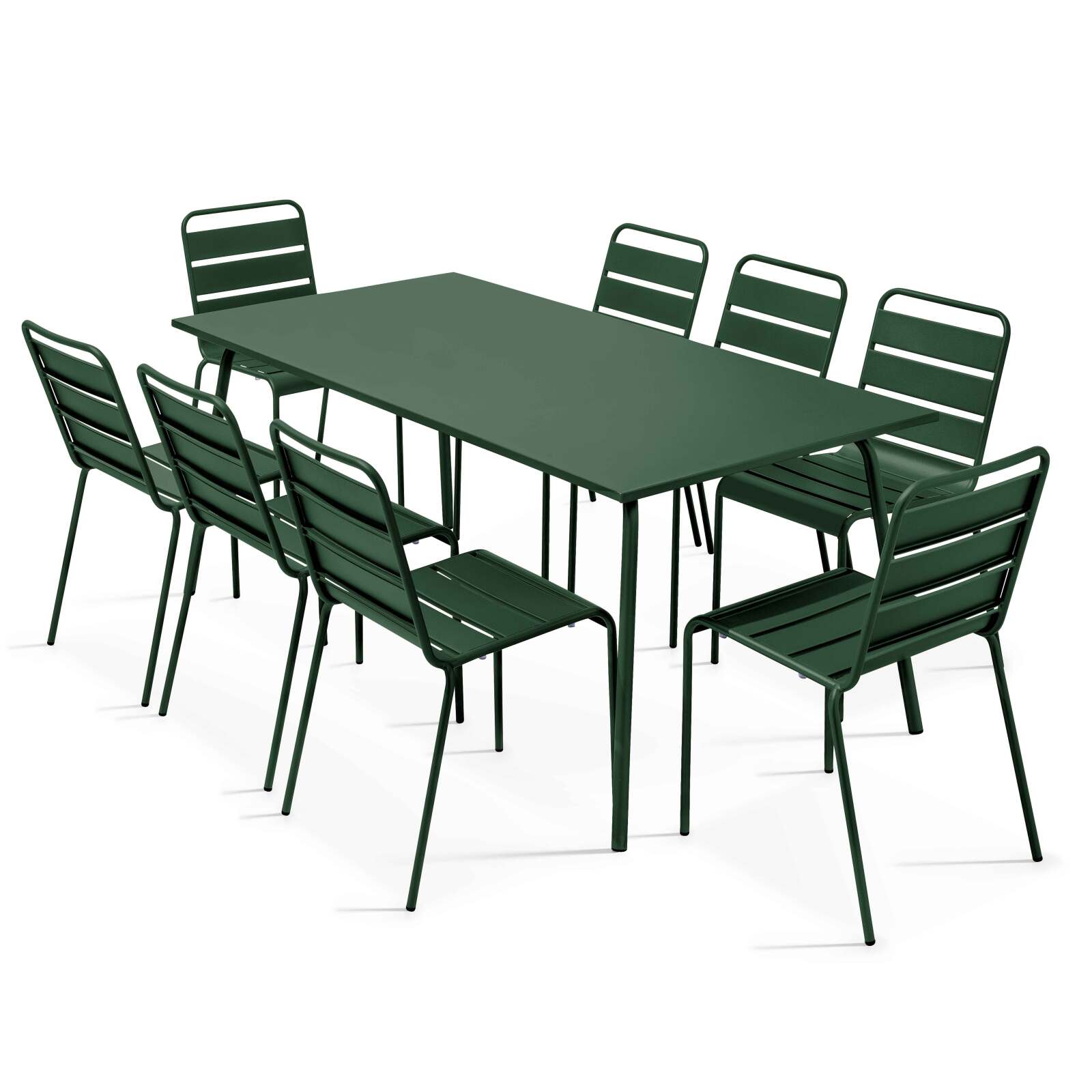 Table de jardin rectangulaire 180 x 90 cm et 8 chaises en métal
