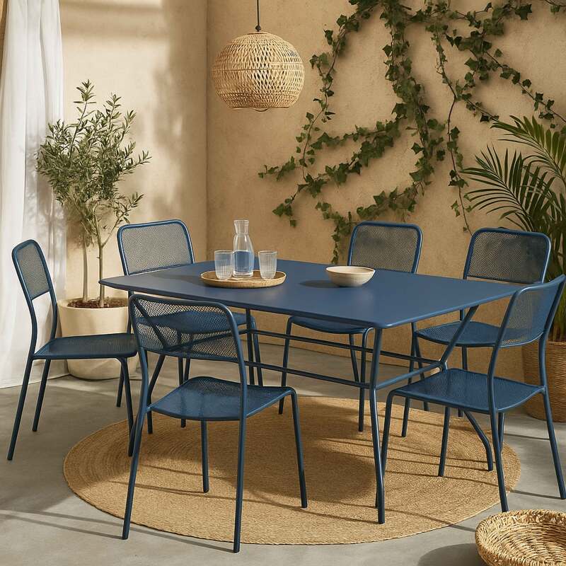Table de jardin en métal 140x80 cm et 6 chaises