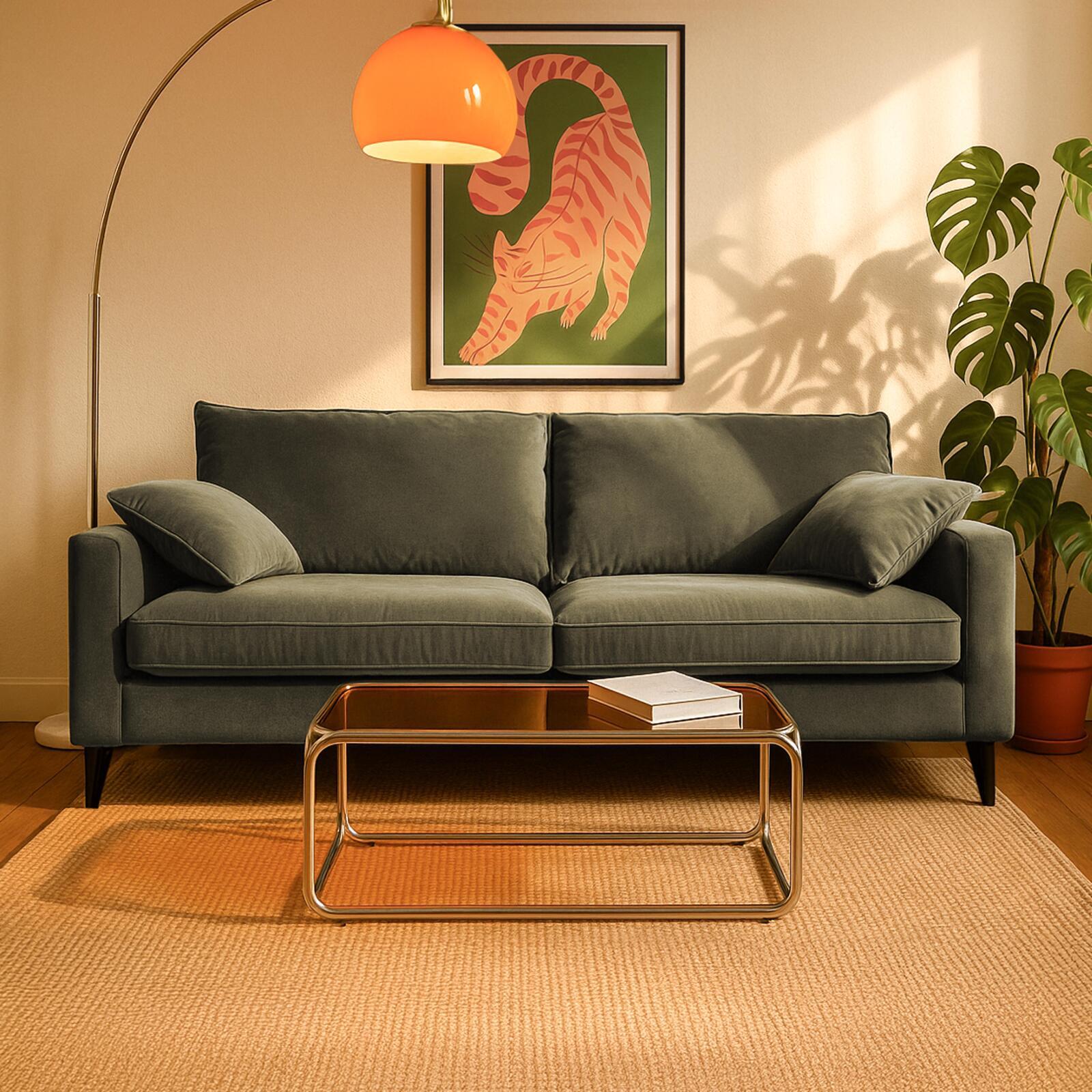 Canapé convertible 3 places en velours déhoussable avec coussins