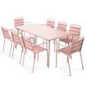 Table de jardin en métal 180x90 cm et 8 chaises avec accoudoirs