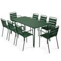 Table de jardin en métal 180x90 cm et 8 chaises avec accoudoirs