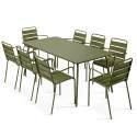 Table de jardin en métal 180x90 cm et 8 chaises avec accoudoirs