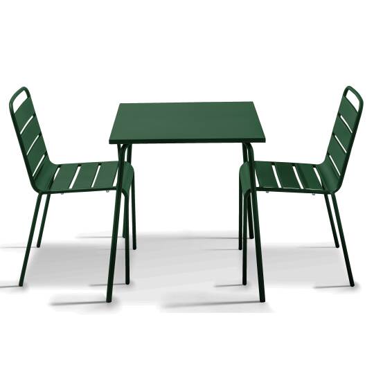 Table de jardin bistrot carrée en métal 70x70 cm et 2 chaises