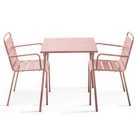 Table de jardin carrée + 2 chaises en métal empilables | Oviala