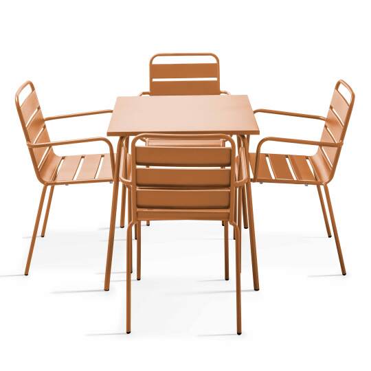 Table de jardin carrée + 4 chaises avec accoudoirs en métal | Oviala