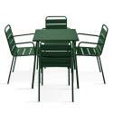 Table de jardin carrée en métal 70x70 cm et 4 chaises avec accoudoirs