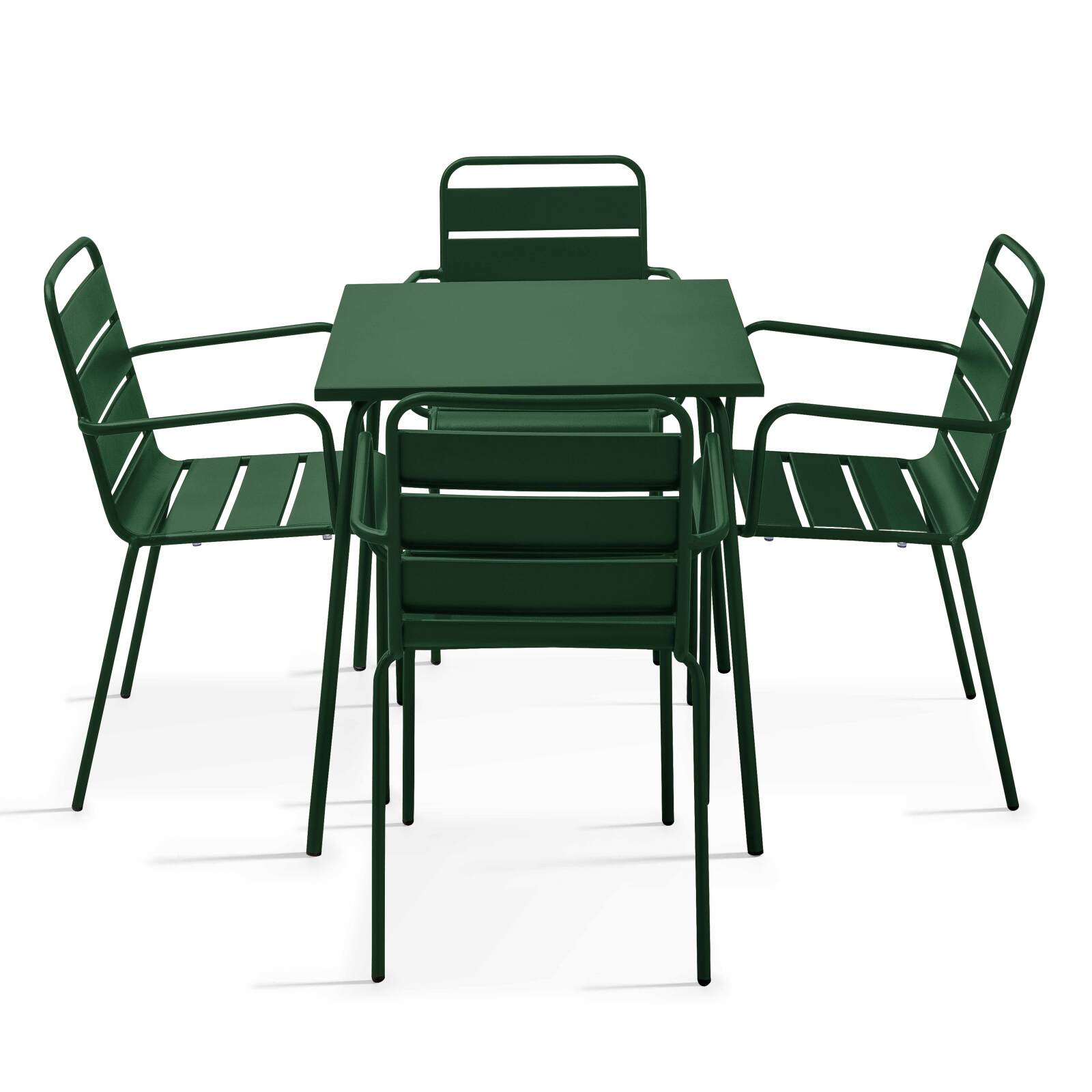 Table de jardin carrée en métal 70x70 cm et 4 chaises avec accoudoirs