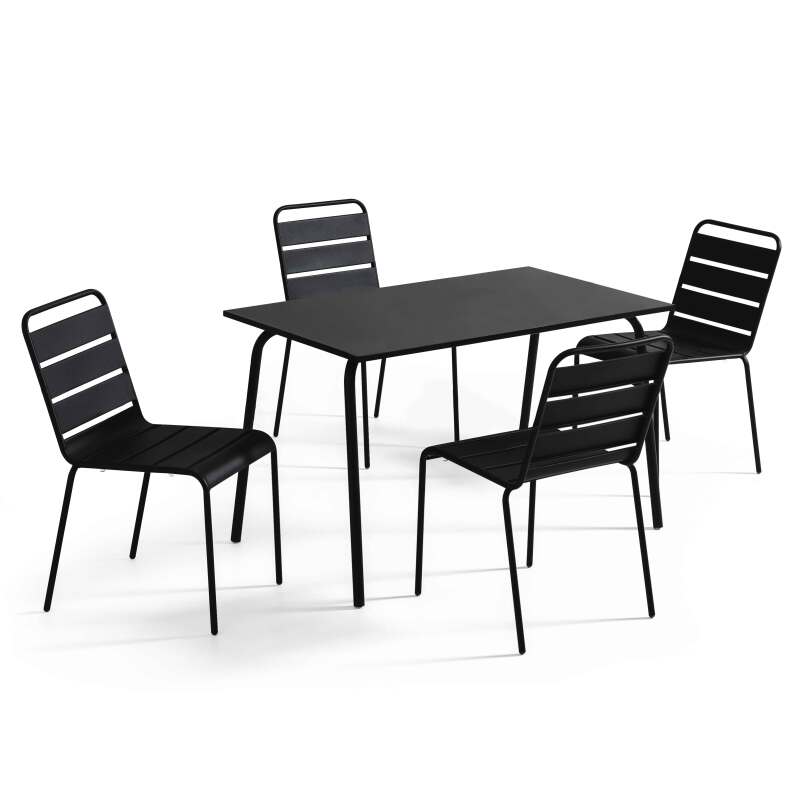 Table à Dîner De Jardin Noir 160x80x74 Cm Acier Et Verre Trempé