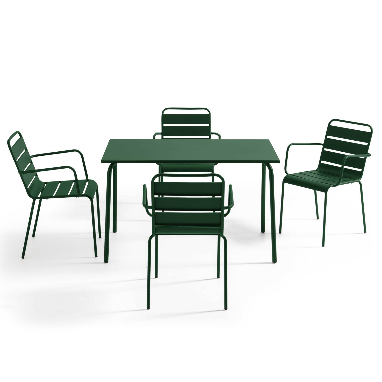 Table de jardin en métal 120x70 cm et 4 chaises avec accoudoirs